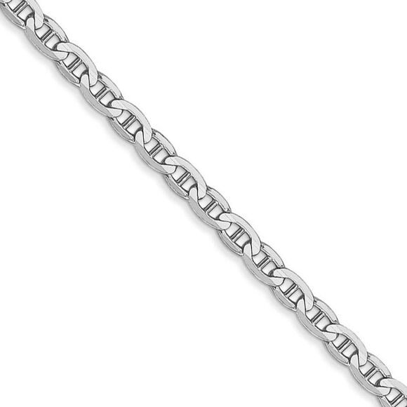3mm 14k White Gold Solid Concave Anchor Chain Necklace 20 Inch